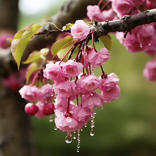 雨情垂枝樱花