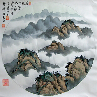 圆形手绘山水画