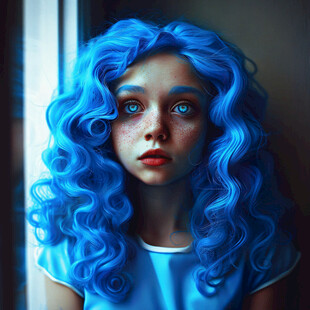 蓝色头发小女孩