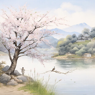 桃林仙境插画