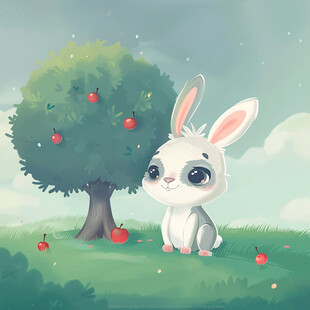 樱桃和兔子插画