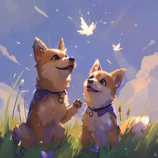 可爱的柯基犬插画