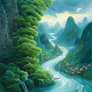 插画山水风景
