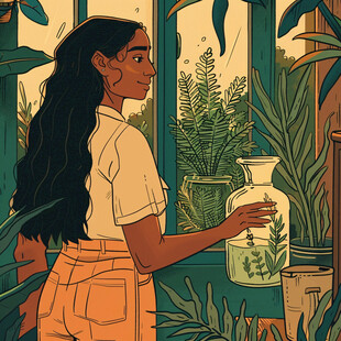 场景插画植物少女