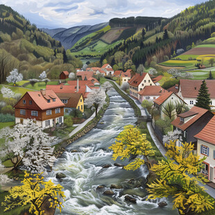 河流乡村小镇