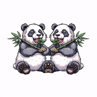 熊猫吃竹子插画