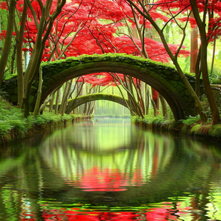 日式红色拱桥