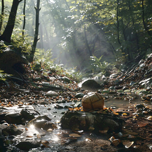 森林水潭秋天小溪
