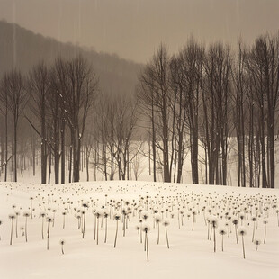 白桦树雪地光影