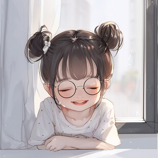 插画人物戴眼镜女孩