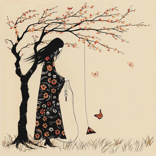 枝干创意人物手绘挂画