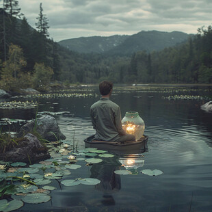 湖中悠闲场景