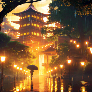 插画爱晚亭