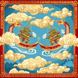 国潮插画云纹