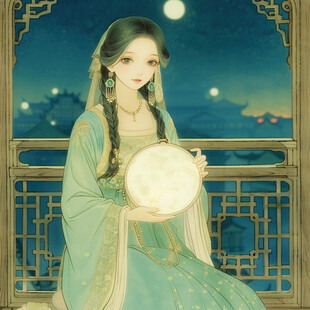 言情插画团扇画