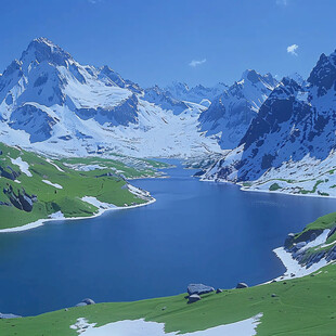 高山湖泊白雪山峰山崖
