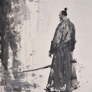 武士人物油画