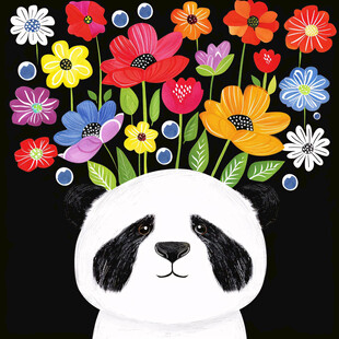 可爱手绘熊猫花花