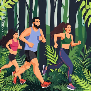 健身晨跑人物插画