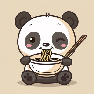 国潮熊猫吃面