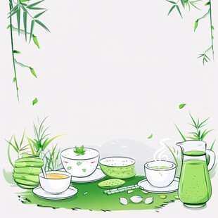 手绘竹茶古典插画