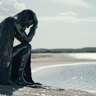 海边发呆的女孩