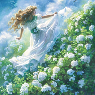 捧花蓝的女孩插画