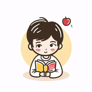 手绘读书小男孩
