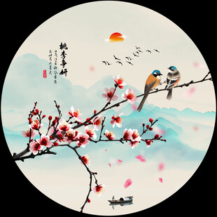 国画桃花花鸟画