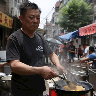 马路边炒油条