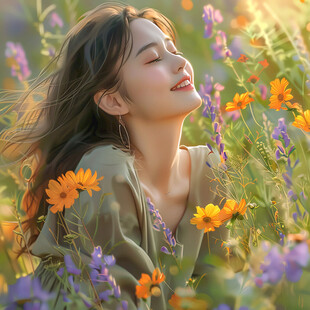 花丛中少女