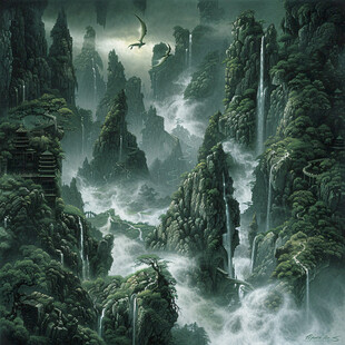 山水深渊建筑立体画