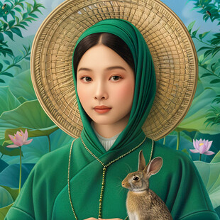 国潮采茶女插画