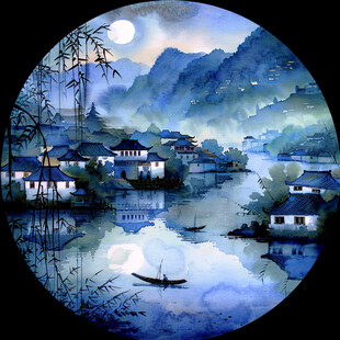 圆形创意江南水乡画芯
