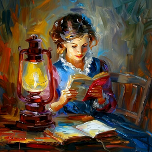 开的小台灯看书的小朋