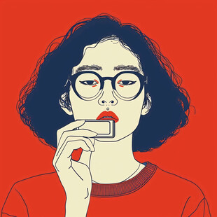 插画人物戴眼镜女孩