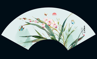扇面兰花国画