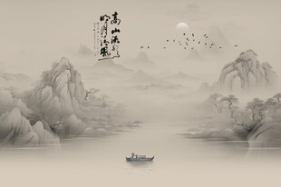 新中式屏风山水画