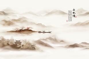 新中式屏风山水画
