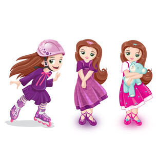 手绘欧美风三个风格少女