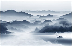 蓝色山水画