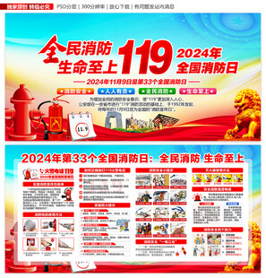 2024年消防日消防月展板