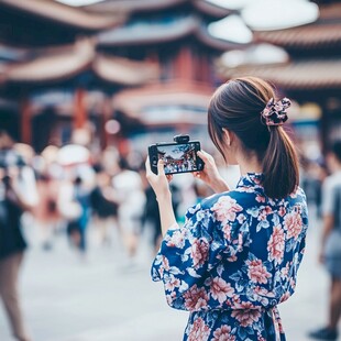 正在拍照的少女