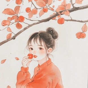 柿子美女插画