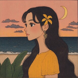 海边少女插画