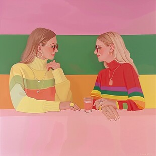扁平风插画闺蜜女孩