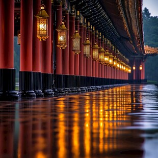 雨中皇家园林建筑