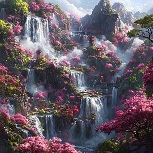 桃花源记古风山水插画