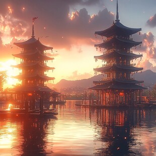 黄昏中的三影塔