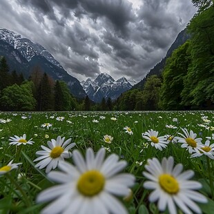 遍地野花和雪山